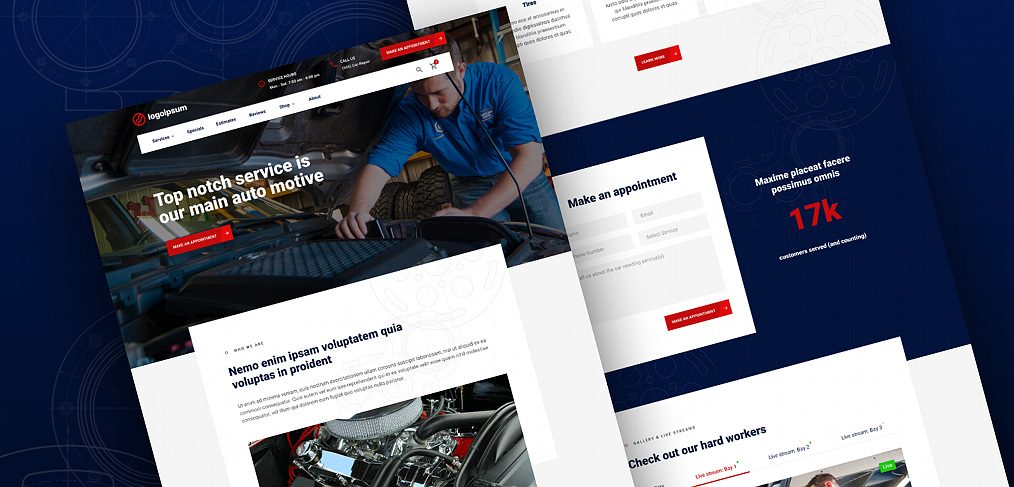 Auto repair Figma homepage template