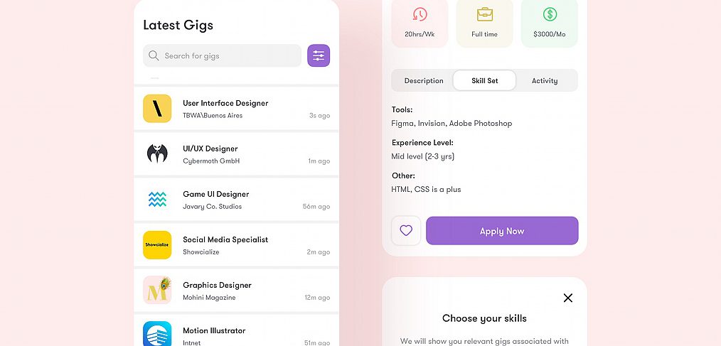 Gigson job app template for Figma