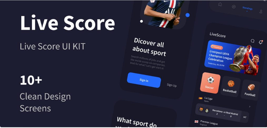 Sports live score free Figma UI kit