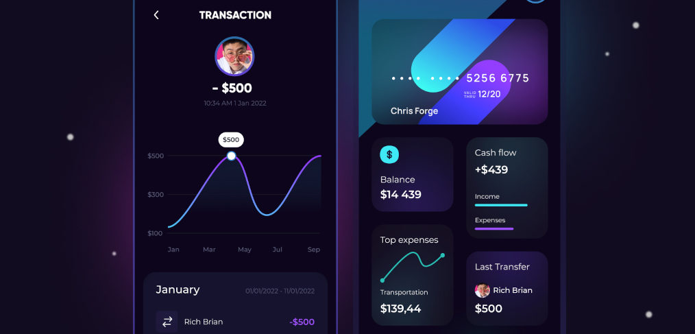 Dark mode finance Figma app concept