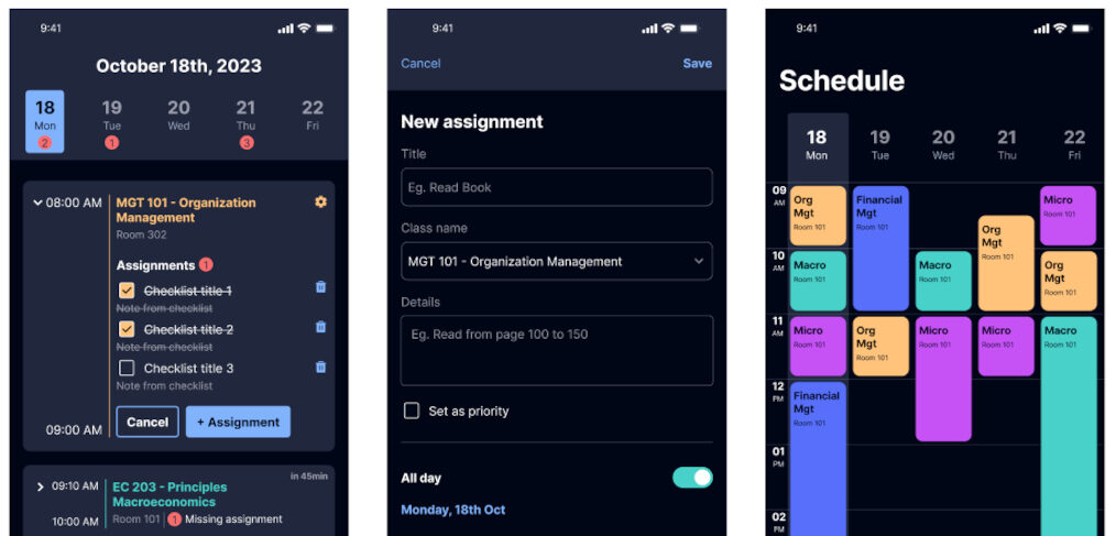 School schedule Figma app template